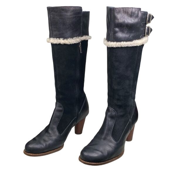 UGG Women’s Raya Black Suede Sheepskin Trimmed Riding Boot Size US 7.5 - Picture 6 of 14